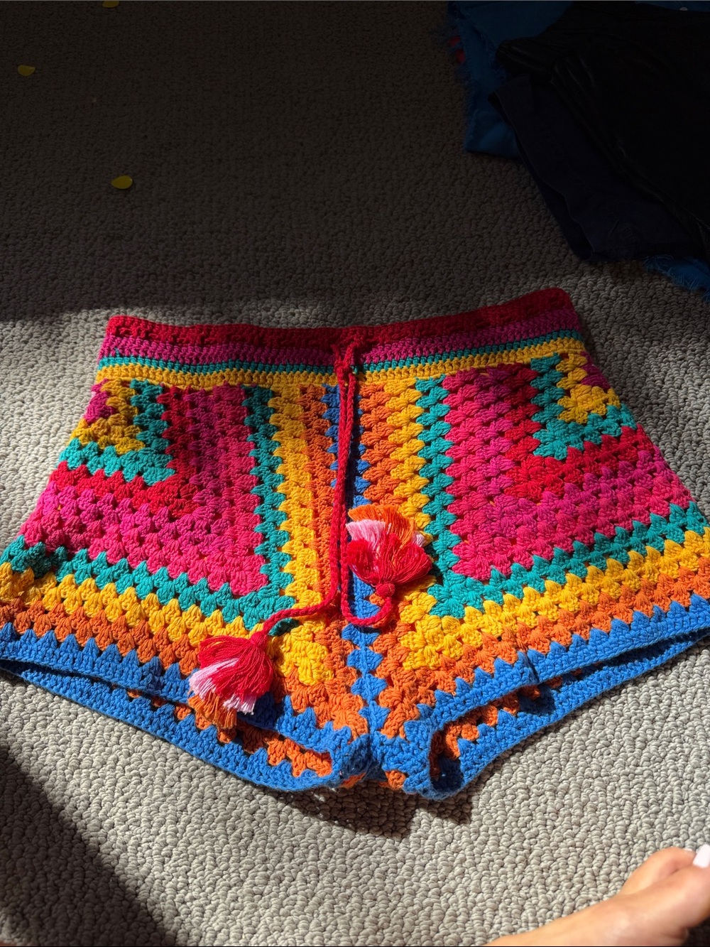 Farm rio Crochet Multicolor Women’s Shorts - Bright Pink, Blue, Orange & Yellow